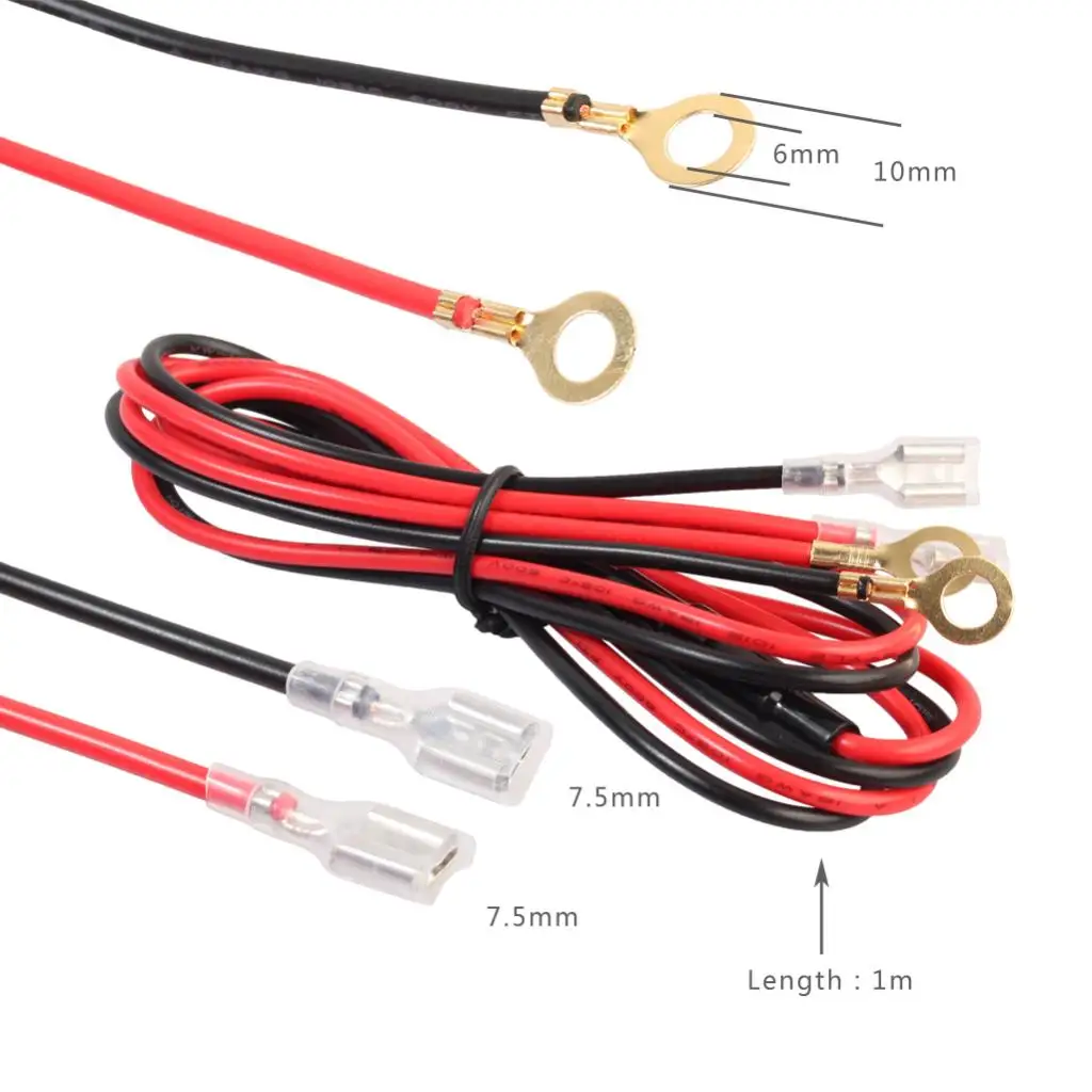 100cm Standard Motorcycle Boat Car Cigarette Lighter Cable Eyelet Terminal 1 Meter 12V 10A