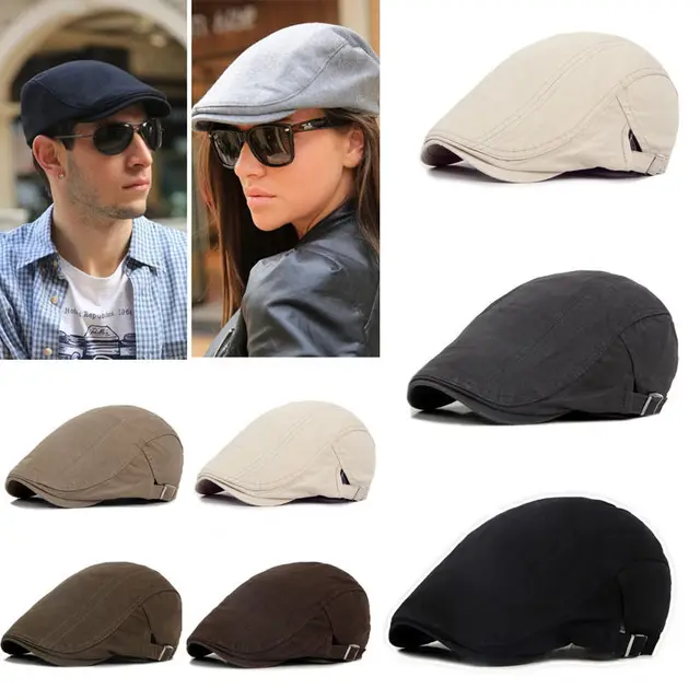 US $4.29 Men's Hat Berets Cap Golf Driving Sun Flat Cap Fashion Cotton Berets Caps for Men Casual Peaked Hat