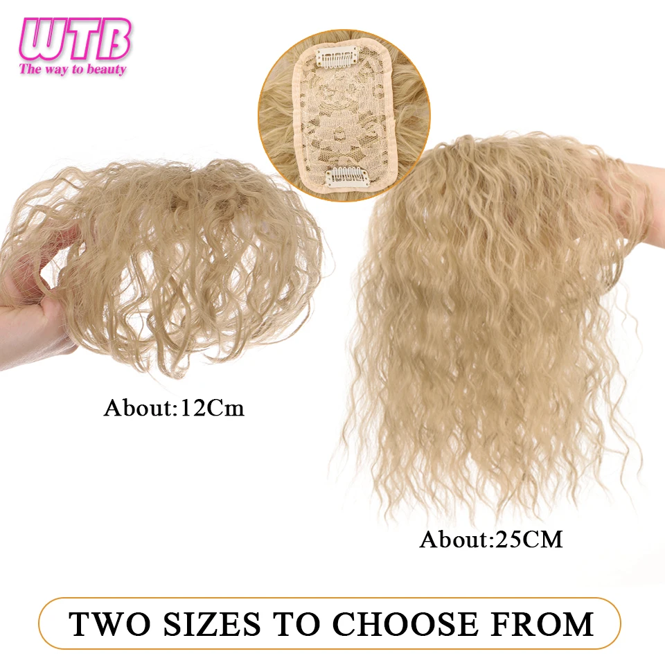 wtb cabelo encaracolado sintético franja topo de cabeça substituição invisível extensão do cabelo com franja cobrir cabelo branco hairpiece
