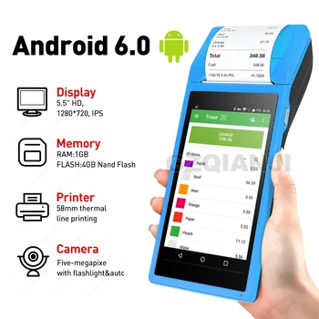 PDA POS Handheld device Pos terminal built in thermal bluetooth printer 58mm wifi Android Rugged PDA Barcode Camera Scaner 1D 2D 1