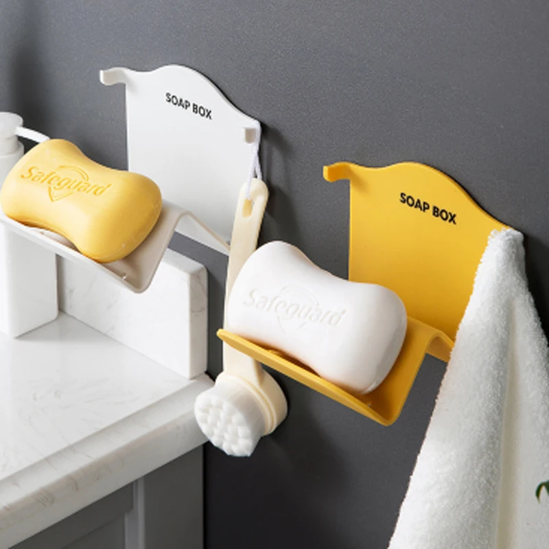 

WallMounted W Shape Self Adhesive Soap Holder Plastic Soap Tray Holder Storage Soap Rack Shelf Double Drain Bathroom Soap Holder
