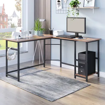 

Computer PC Laptop Table Corner Desk Workstation Larger Gaming Desk L-shape for Home Office Furniture with 2 storage shelves