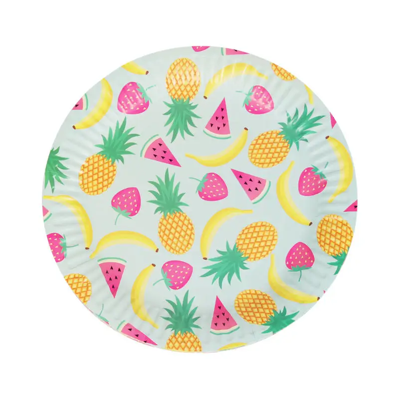 

10pcs 7inch Tropical fruit pineapple Paper Plates Cups Disposable Cake Barbecue dishes Birthday Party Wedding tray plate