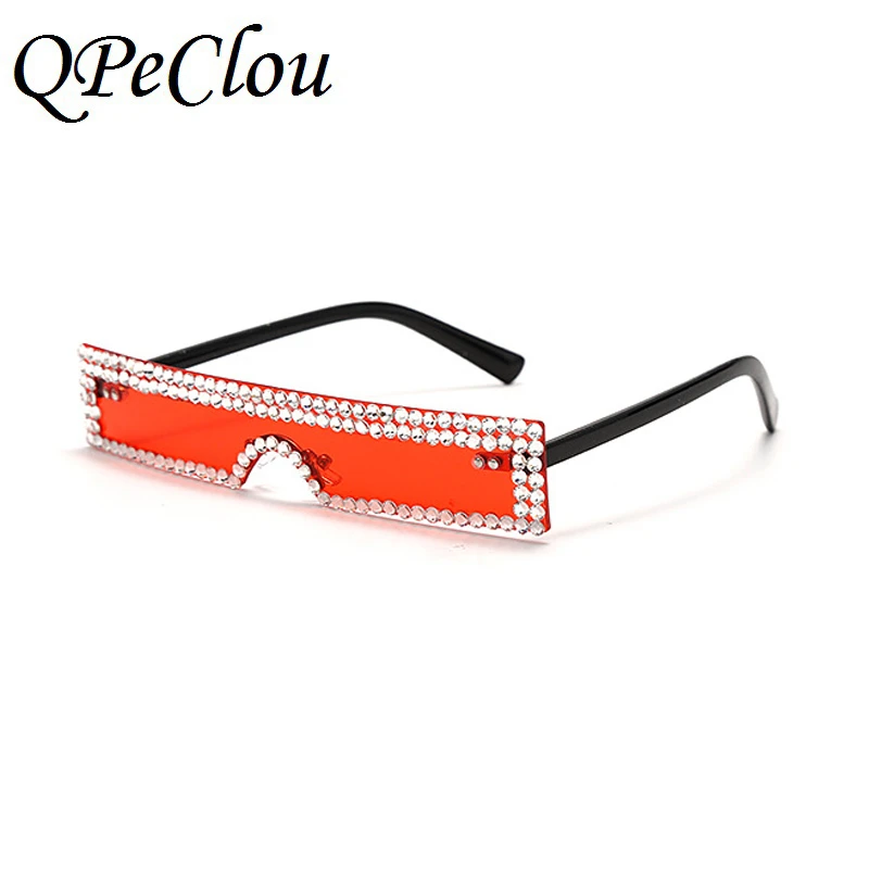 

QPeClou 2020 New Luxury Shining Diamond Sunglasses Women Fashion Small Square Sun Glasses Female Show Colorful Shades
