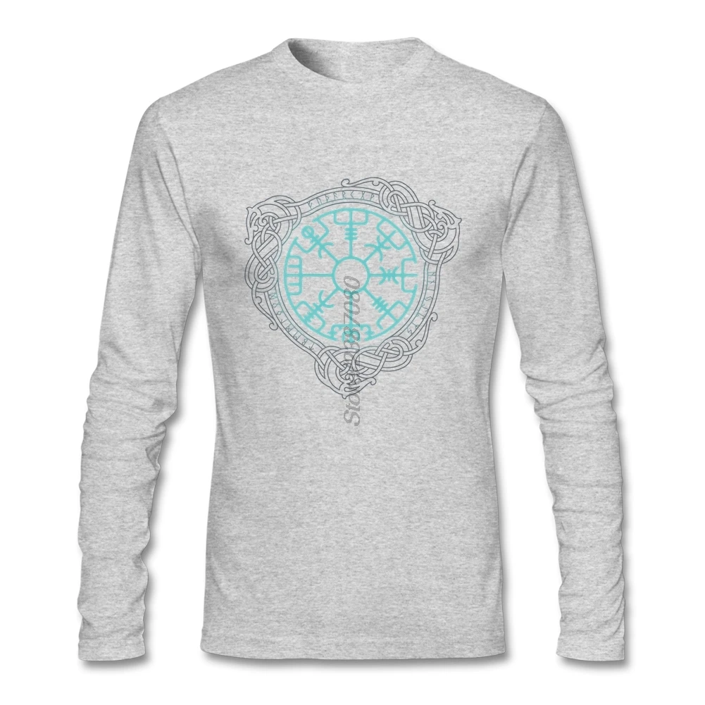 Викинги Футболка хлопок с длинным рукавом Пользовательские Vegvisir Мужская футболка Pop Crazy мужские рубашки - Цвет: Серый