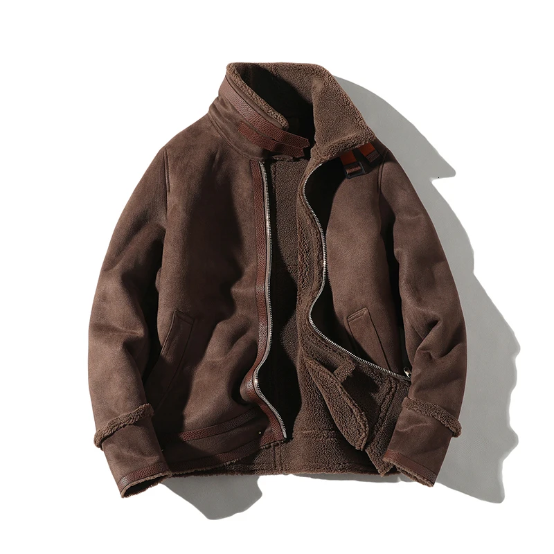 SOUL OF TIGER Роскошная Корейская зимняя теплая одежда мужские свободные кожаные куртки винтажные негабаритные замшевые пальто повседневная Уличная 4XL 5XL - Цвет: Коричневый