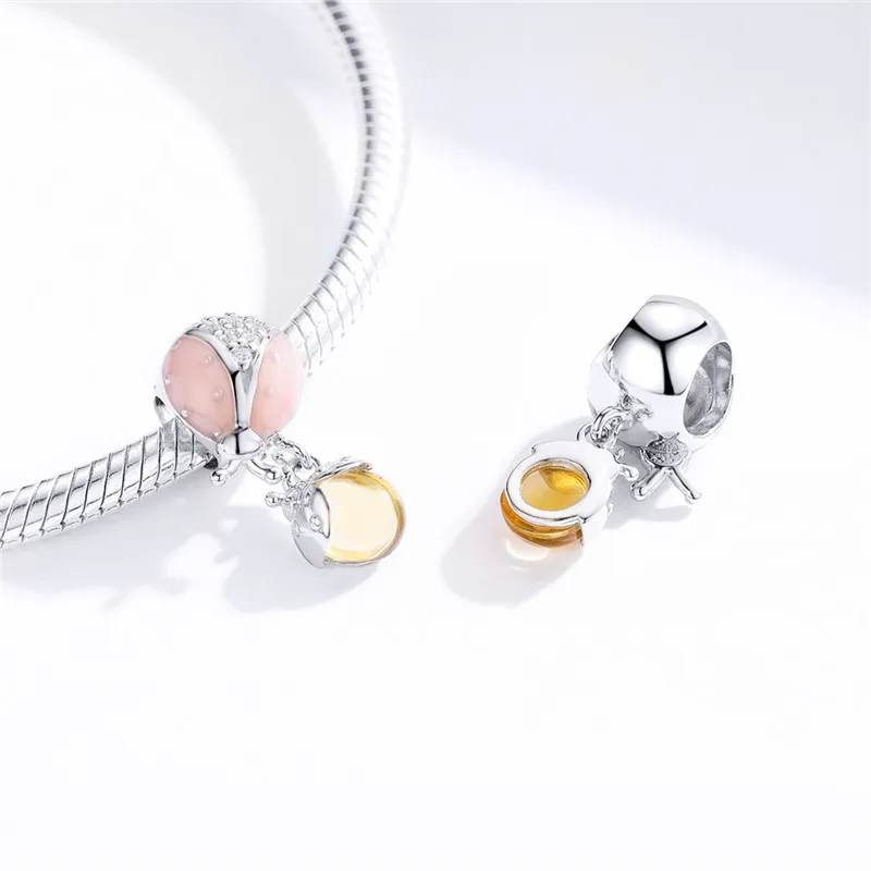 Fit Pandora браслет серебро 925 CZ розовый семь звезд Божья коровка S925 diy желтые фрукты бусины с насекомыми для изготовления ювелирных изделий
