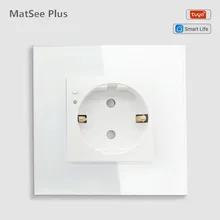 

Smart Home Tuya WiFi Wall Power Socket 16A Glass Frame Touch Manual Button 16A App Control Timer Works with Google Home Alex