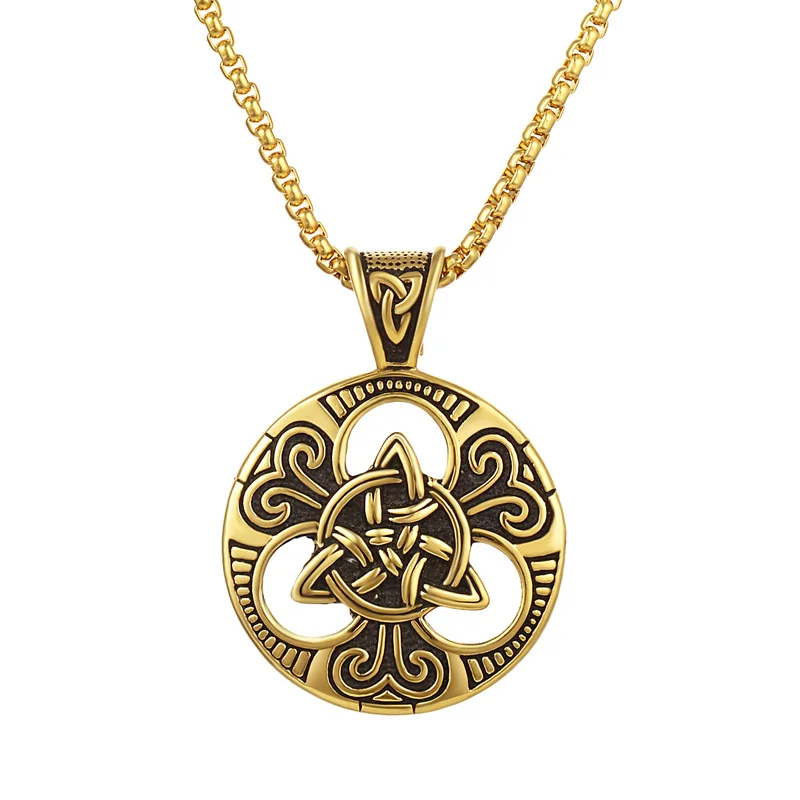 Мужское серебряное ожерелье с подвеской в виде трикетры с ирландским узлом из нержавеющей стали в стиле панк, винтажное ожерелье в стиле кельтики, Троицы, ювелирное изделие для мужчин - Окраска металла: gold