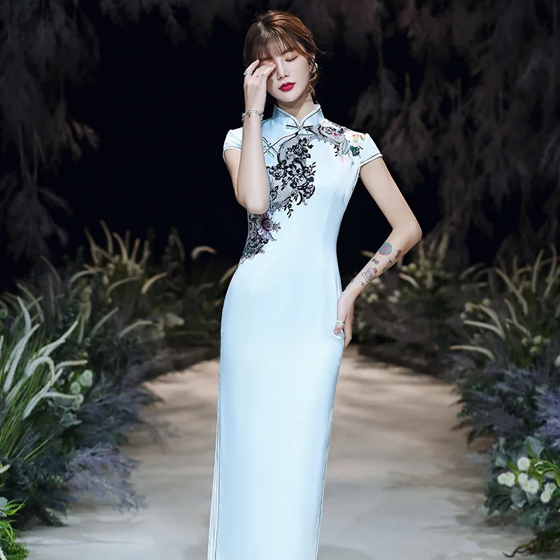 mandarin collar Traditional silk velvet cheongsam dress Vintage Chinese dress Gifts for women evening dress Couture gown Modern Qipao