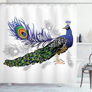 

Peacock Shower Curtain, Male Peacock Feathers Springtime Wilderness Crowned Majestic Animal Pattern, Cloth Fabric Bathroom Decor