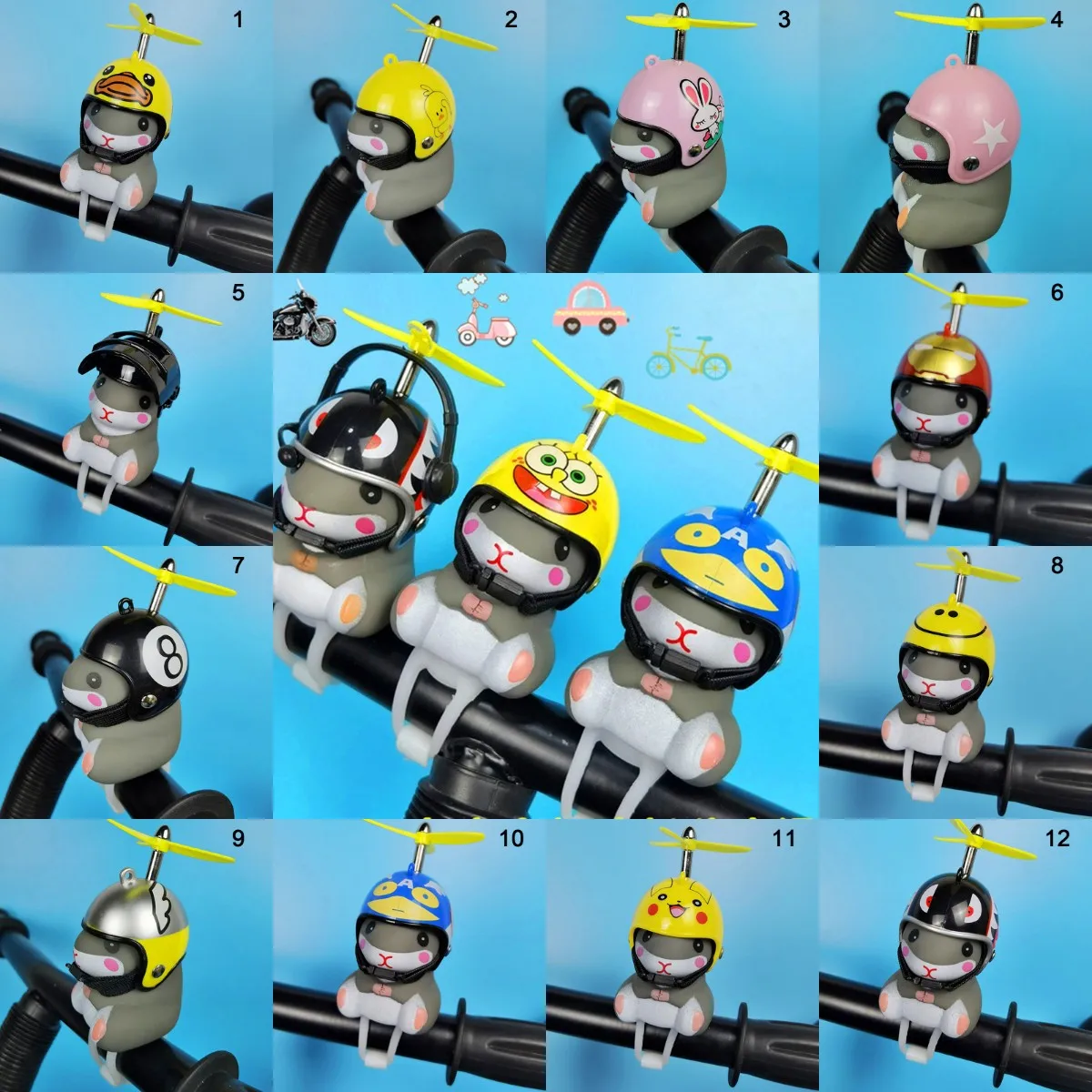 Cute Yellow Duck Helmet Light Shining Duck Car Decoration Bicycle Warning Bell Handlebar Child Kid Room Toy Ornament Bath Toy#15