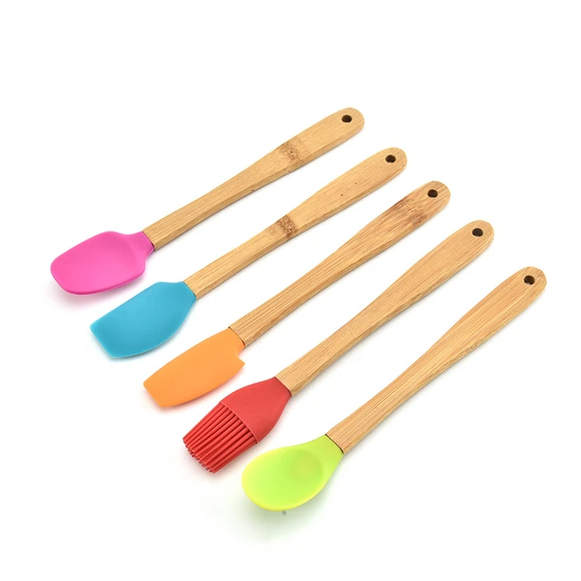 Flower Pattern Silicone Mini Spatula Cream Mixing Scraper Wooden Handle  Butter Spatulas Cake Decoration Tools Baking