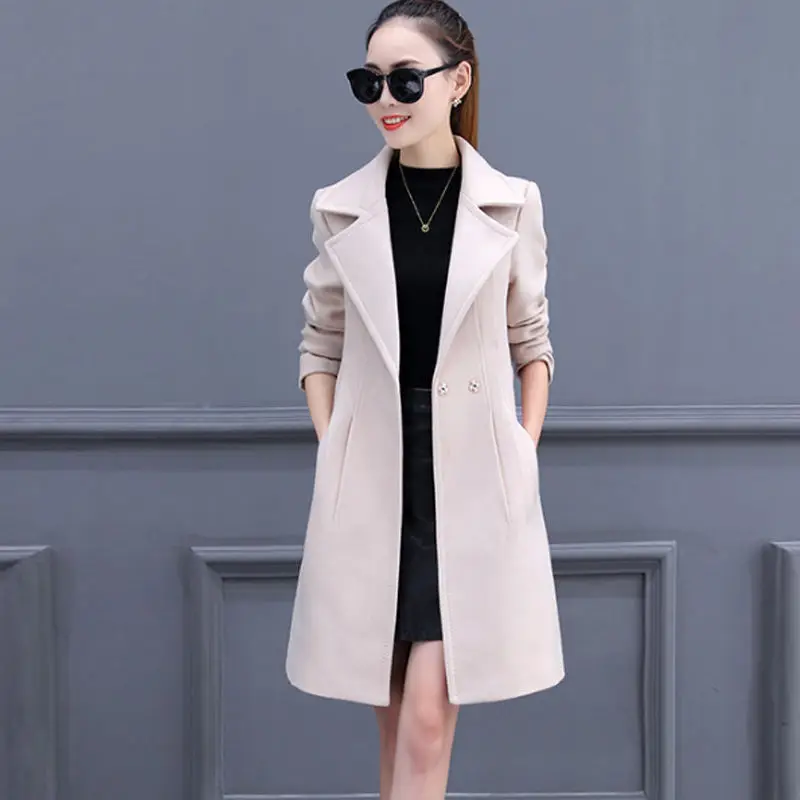 Осеннее женское двубортное пальто OL, женское длинное шерстяное пальто, Женское пальто больших размеров, пальто более размера d, Женское шерстяное пальто