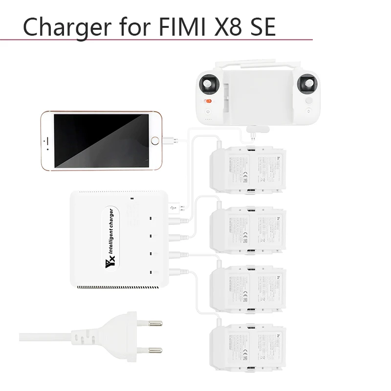 

Intelligent Smart Charger Camera Drone Charging Hub AU UK US EU Plug with Cable for FIMI X8SE Safety Battery Charger Accessories