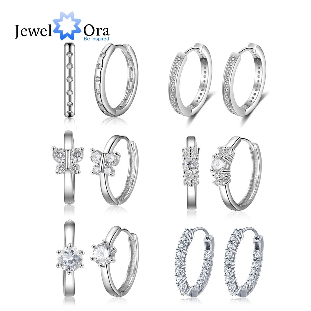 Твердые 925 пробы серебряные серьги-кольца для женщин круглые серьги с цирконием серебряные 925 ювелирные изделия(Jewelora EA102005