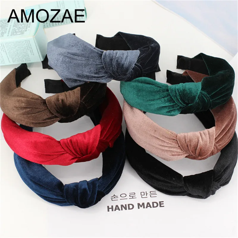 

AMOZAE 7pcs/set Velvet Twist Headband Women Fashion Bow Headband Wide Knot Hairband Solid Hairband Girls Hair Hairband Hair Hoop
