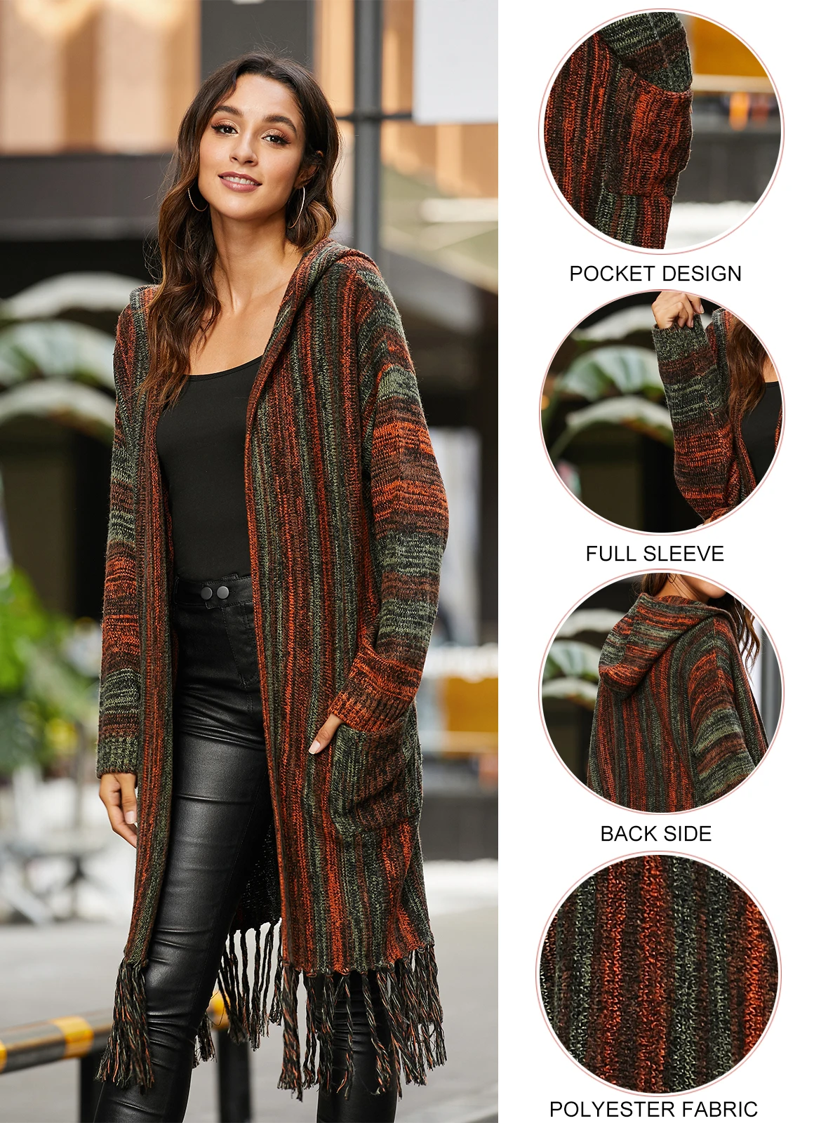 Womens Plus Size Boho Long Cardigans Loose Tassel Open Front Aztec Print Long Sleeve Sweater Coats