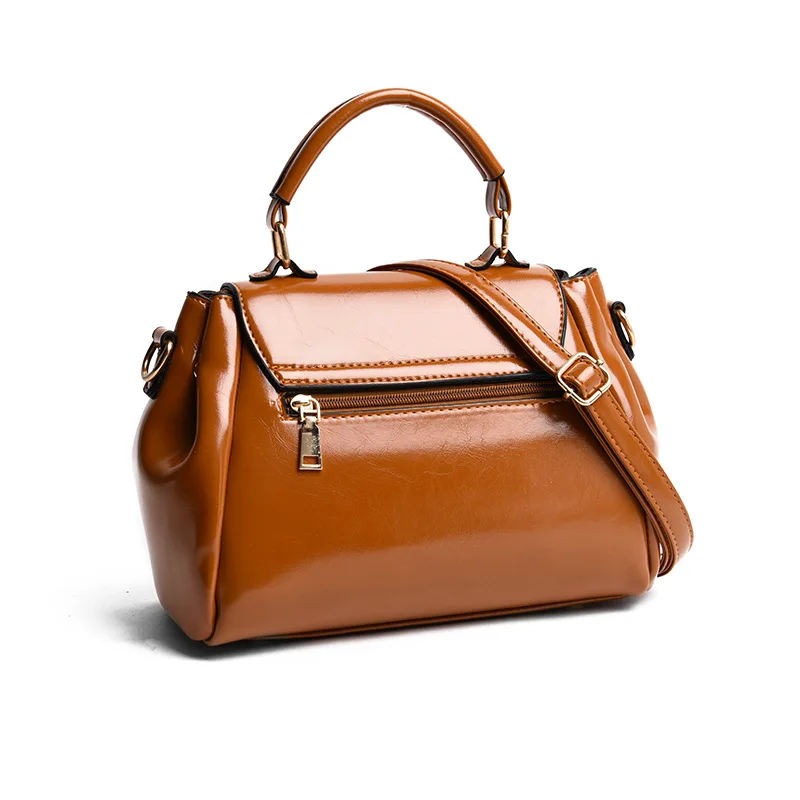 

Oil Wax Leather Messenger Bag Simple Women's Portable Shoulder Bag 2019 New Style Europe And America WOMEN'S Bag