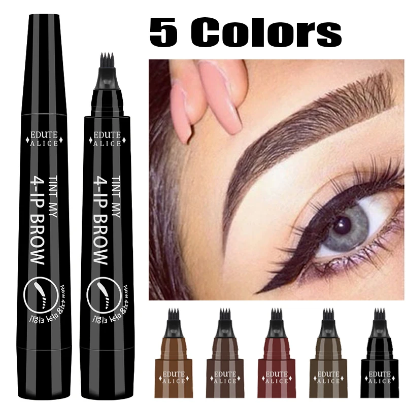 5 Colors 4 Fork Eyebrow Pen Waterproof 3D Liquid Tattoo Pencil Long Lasting Black Brown Brow Tint Makeup Tools Cosmetic | Красота и