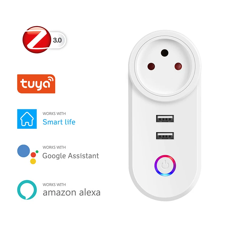 Tuya Smart Life Zigbee อิสราเอลปลั๊ก APP ไร้สายควบคุม Tuya Zigbee 3.0 IL ซ็อกเก็ต Alexa Echo Voice Control Dual USB ชาร์จ 1