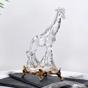 

Luxtry Crystal Glass Giraffe Sculpture With Gold Brass Stand Modern Animal Statue Figurine Crafts Home Decor Accessories Gift