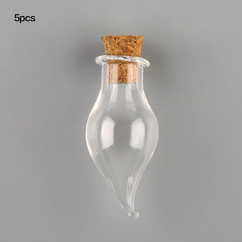 5Pcs Mini Bottles Cork Pendant Cute Wishing Bottle Geometry Glass Decorative Desk Accessories Wedding Small Gift