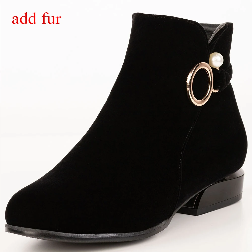 Karinluna/ г. Модные ботильоны, большие размеры 32-52, женская обувь женские зимние ботинки на меху на массивном каблуке, на молнии - Цвет: black add thick fur