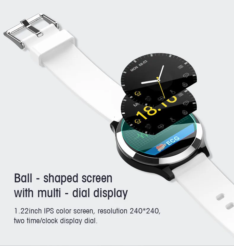 Round screen smart watch Heart rate monitoring blood pressure ECG multi-function running waterproof sports For Apple Iphone