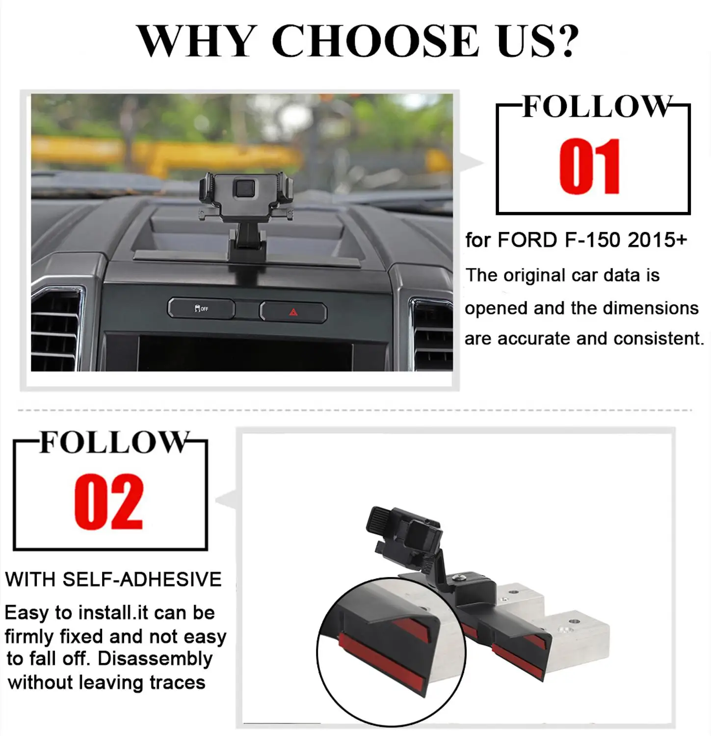 360 Degree Rotation Car Interior Accessories Phone Holder for Ford F150 2015