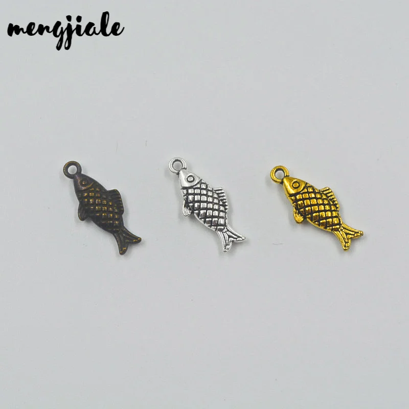 25pcs/lot Antique Silver Fish Pendants Fish Charms Pendants For Jewelry