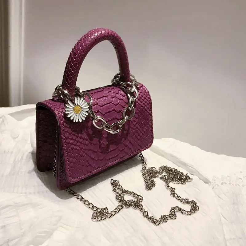 

Python Mini Handbag Women's Designer Clutch Purse 2020 New Quality PU Leather Shoulder Bags Chains Daisy Messenger Crossbody Bag