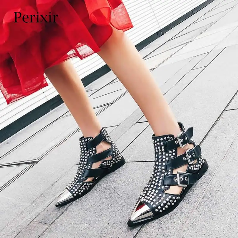 Perixir/ботинки в стиле панк с металлическим носком Ботильоны байкерском заклепками