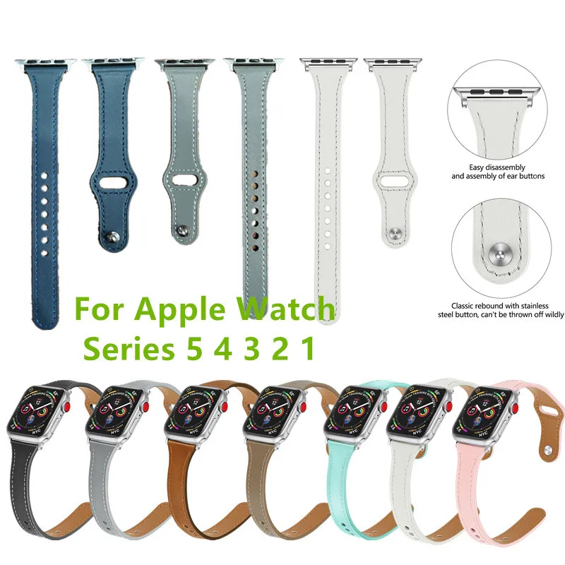 

Slim Genuine Leather Watch Band For iWatch 38/40/42/44mm Replacement Bracelet Wristwatch Straps For Apple Watch Series 5 4 3 2 1