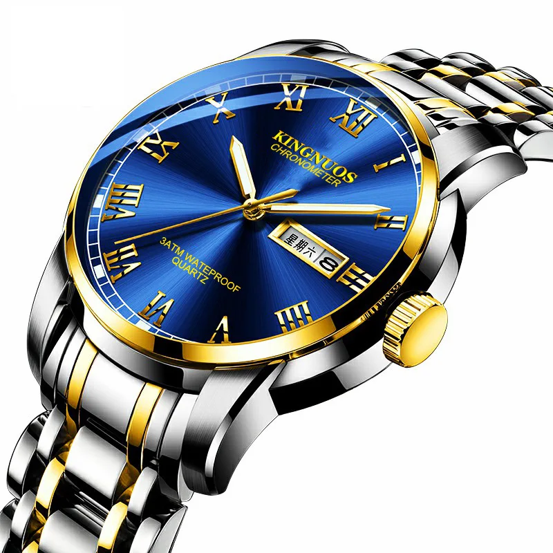 

Genuine Product-Style Fully Automatic Quartz Non-Machinery Men Watch Steel Band Double Calendar Waterproof Night Light Watch-