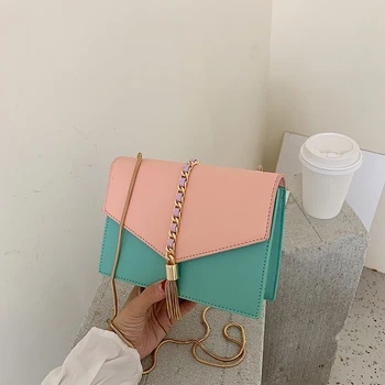 

2020 Summer Fashion Panelled Tassel Chain Shoulder Messenger Bags Casual Women Purse and Handbags Small Square Bags Sac A Main