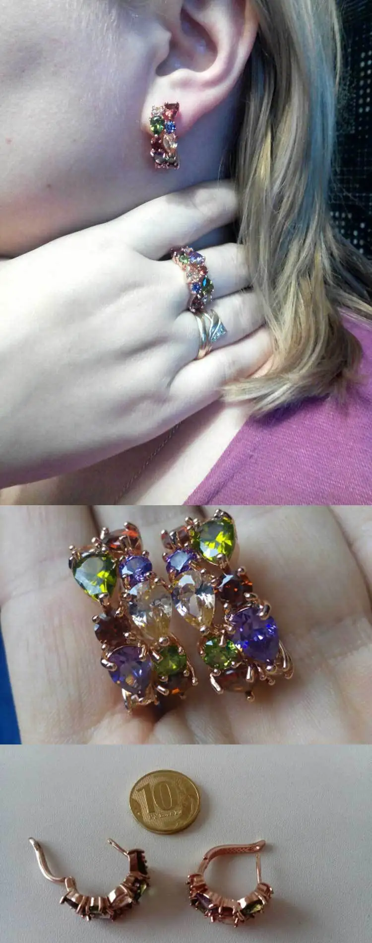 Шарм Винтаж Мона Лиза стиль Разноцветный Кристалл Циркон модное ожерелье кольцо с подвесками серьги ювелирный набор подарок для женщин девочек
