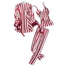 Женский пижамный комплект на бретельках, большие размеры, глубокий v-образный вырез, в полоску, европейский стиль, тонкие, широкие, сосновые, дышащие, длинные, со шнуровкой, костюмы