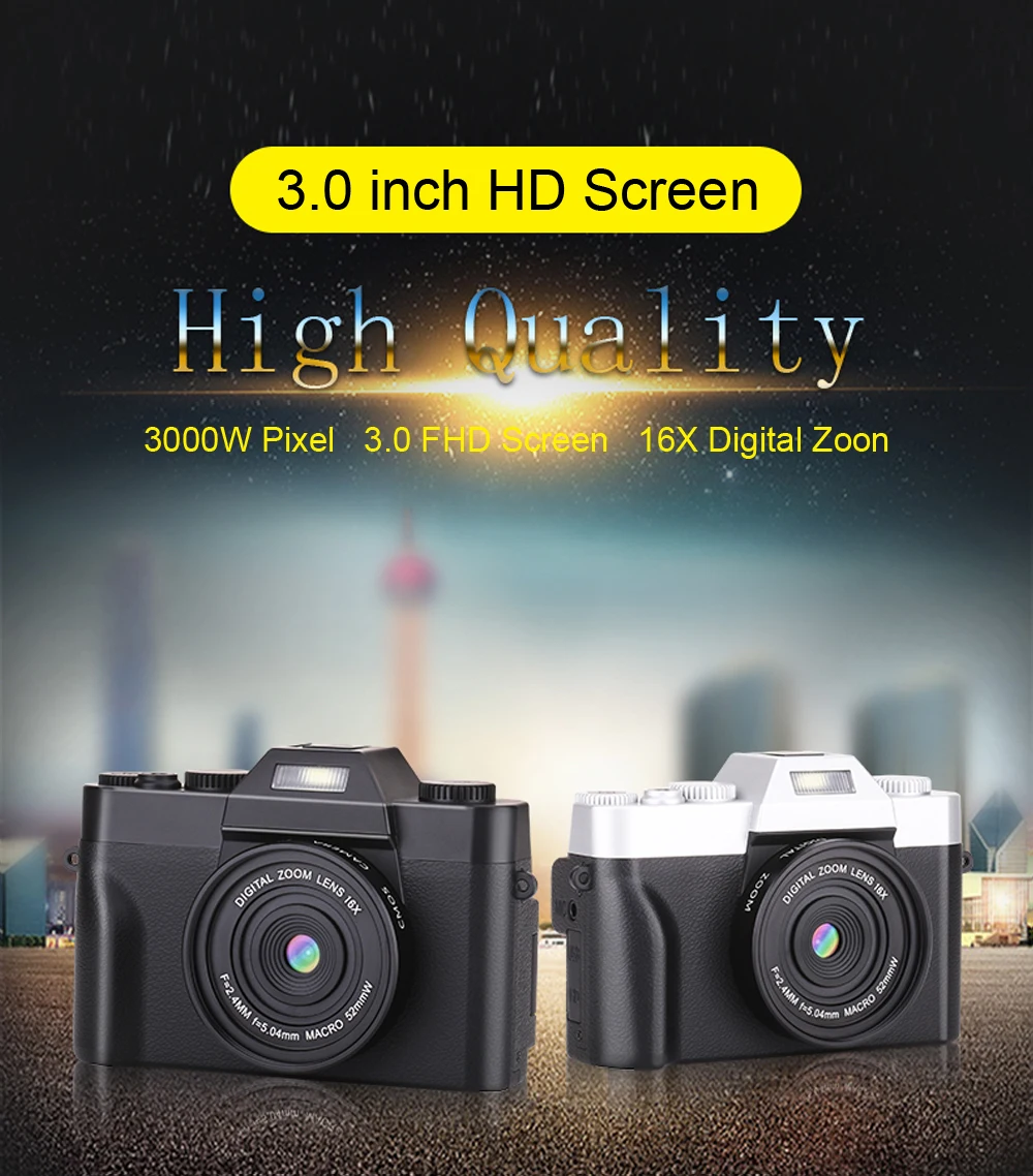 Appareil photo numérique professionnel KOMERY 3.0 pouces écran LCD 4K caméra vidéo 16X Zoom numérique HD sortie prise en charge WiFi Selfie Cam