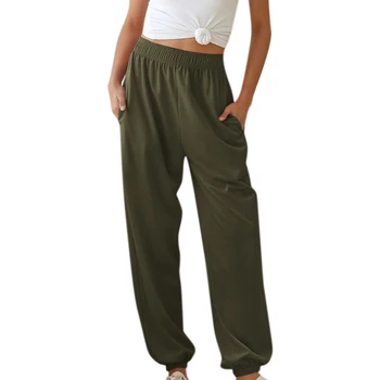 

VICABO Women Pants Looes Solid Color Casual Sports Pants for Women Ladies Girls Thin Elastic High Waist Cargo Pants