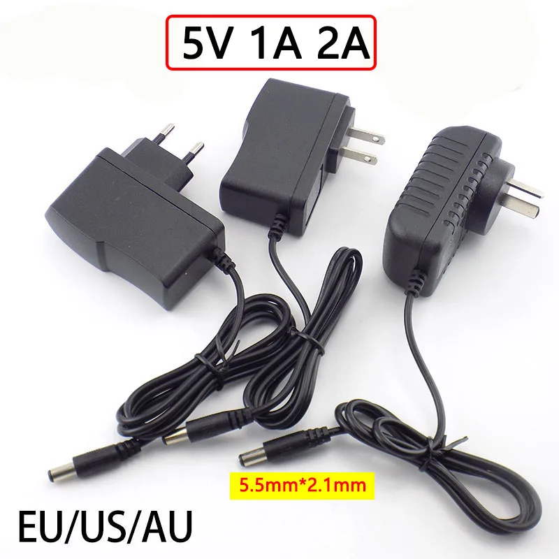 Adattatore Dc 5 V 1A 2A Ac / Dc Converter Power 5 V Volt Caricabatterie Dc Us Eu Au Plug 5.5Mm X 2.1Mm Per Lampada A Strisce Led