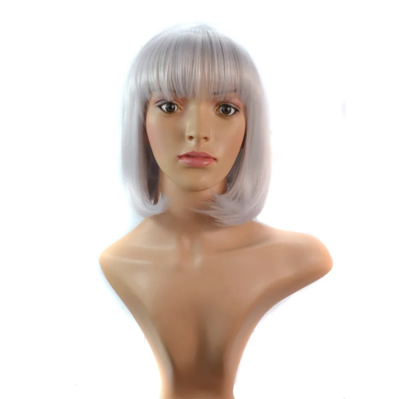 

LIHUI Gray white bob wigs Hollow bangs Sweet Birthday Party show Synthetic wigs for daily use
