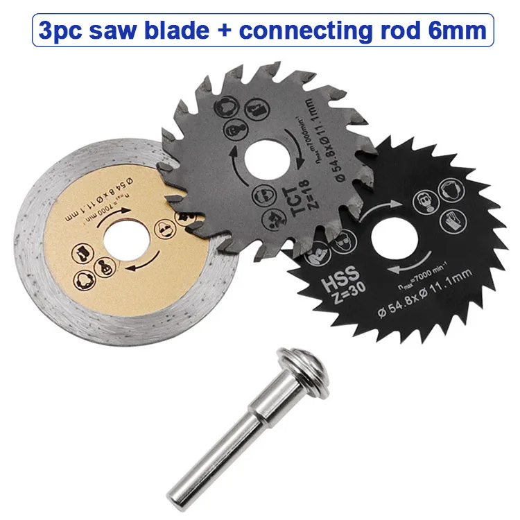 3PC Mini Circular Saw Blade Set  for Steel Wood Granite Cutting  54.8x11.1mm
