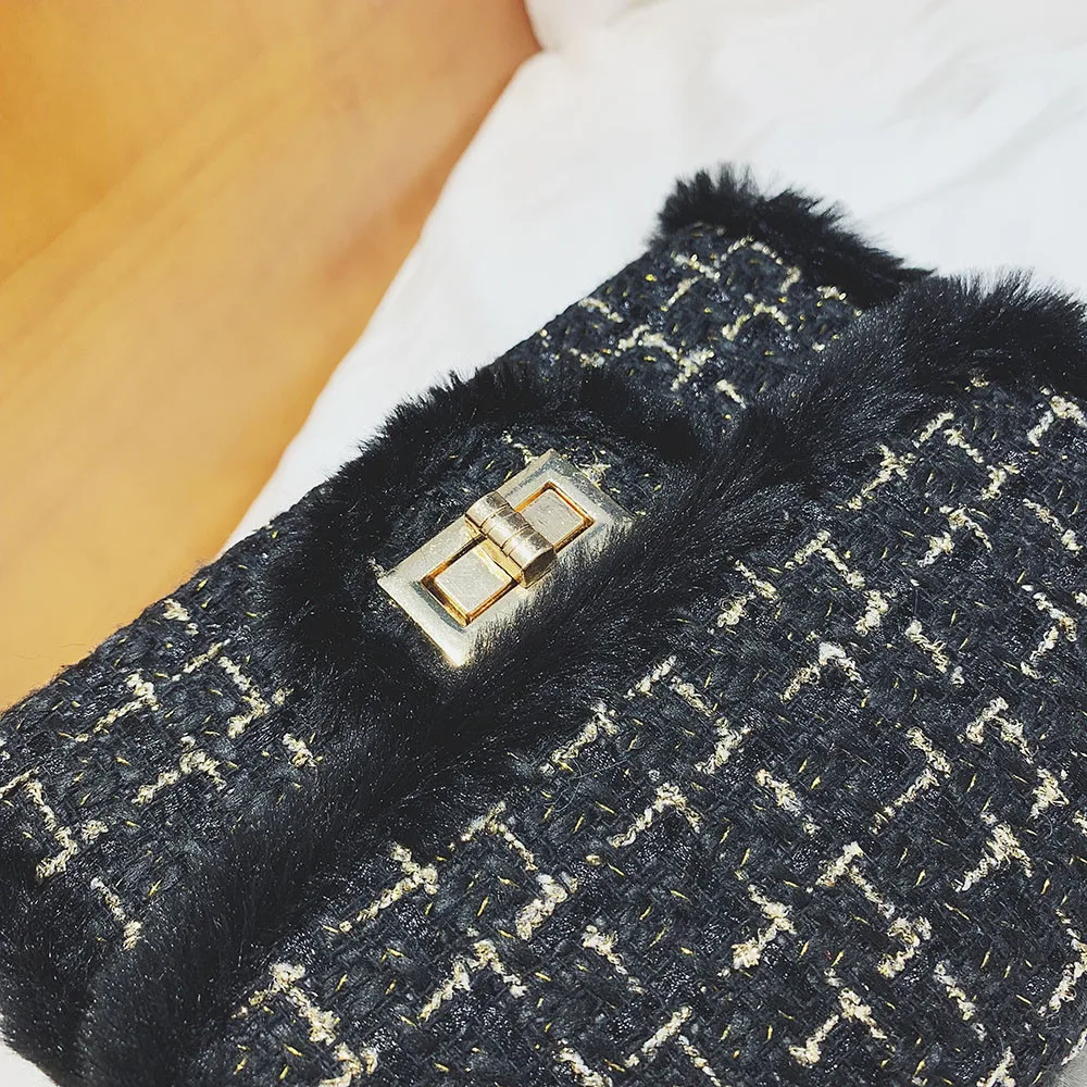 Luxury Chains Women Bags Plush Wool Bag Tide Chain Single Shoulder Small Square Handbags sac a main femme de marque luxe 5.2 L2