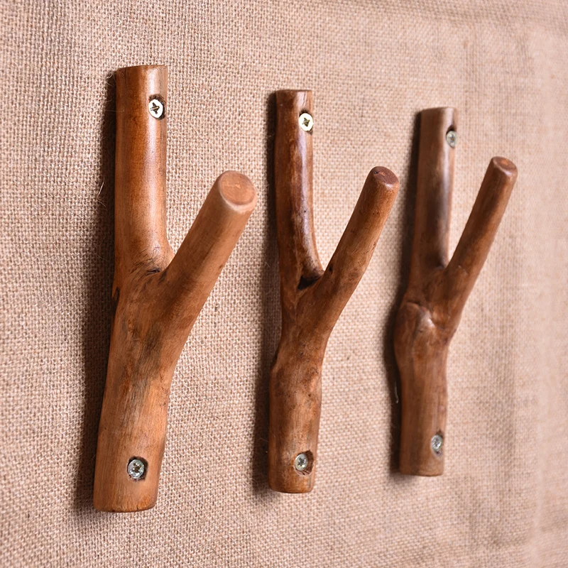 Solid Wood Tree Branch Hook Creative Retro Log Branch Xuanguan Door behind the Wall Hanging Clothes Hook Clothes Hanging 5