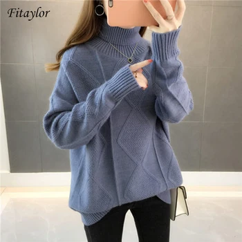 

Fitaylor New Womens Sweaters Autumn Winter Tops Turtleneck Sweater Women Thick Warm Pullover Jumpers Knitted Sweater
