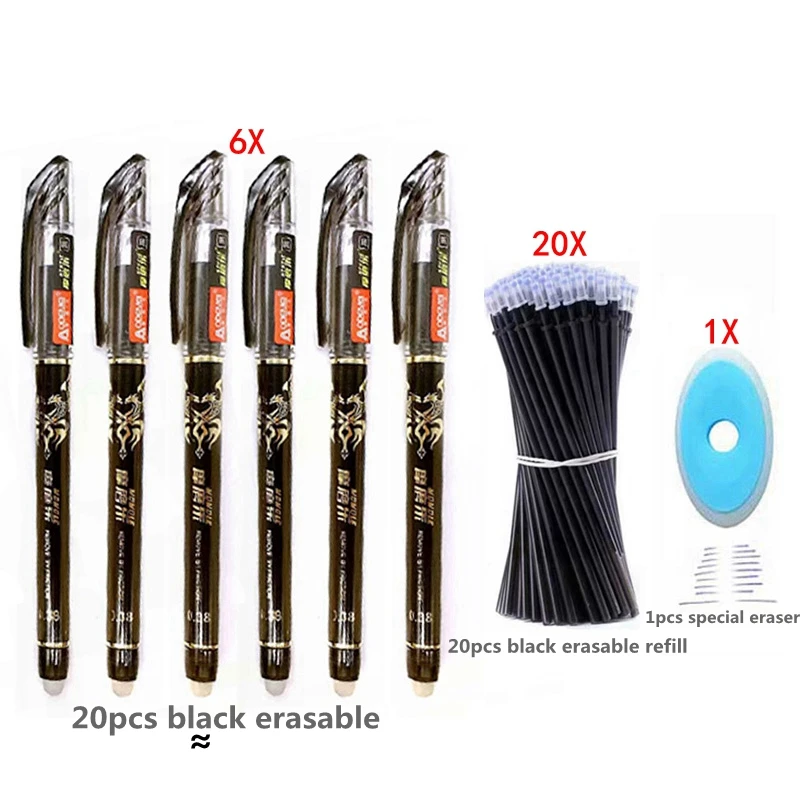27pc-Set-Black ink-D 27 шт./лот стираемая ручка, стержень, моющаяся ручка, шариковая ручка 0,5 мм, синие, черные чернила для школьных ручек, стирает канцелярские принадлежности - Цвет: 27pc-Set-Black ink-D