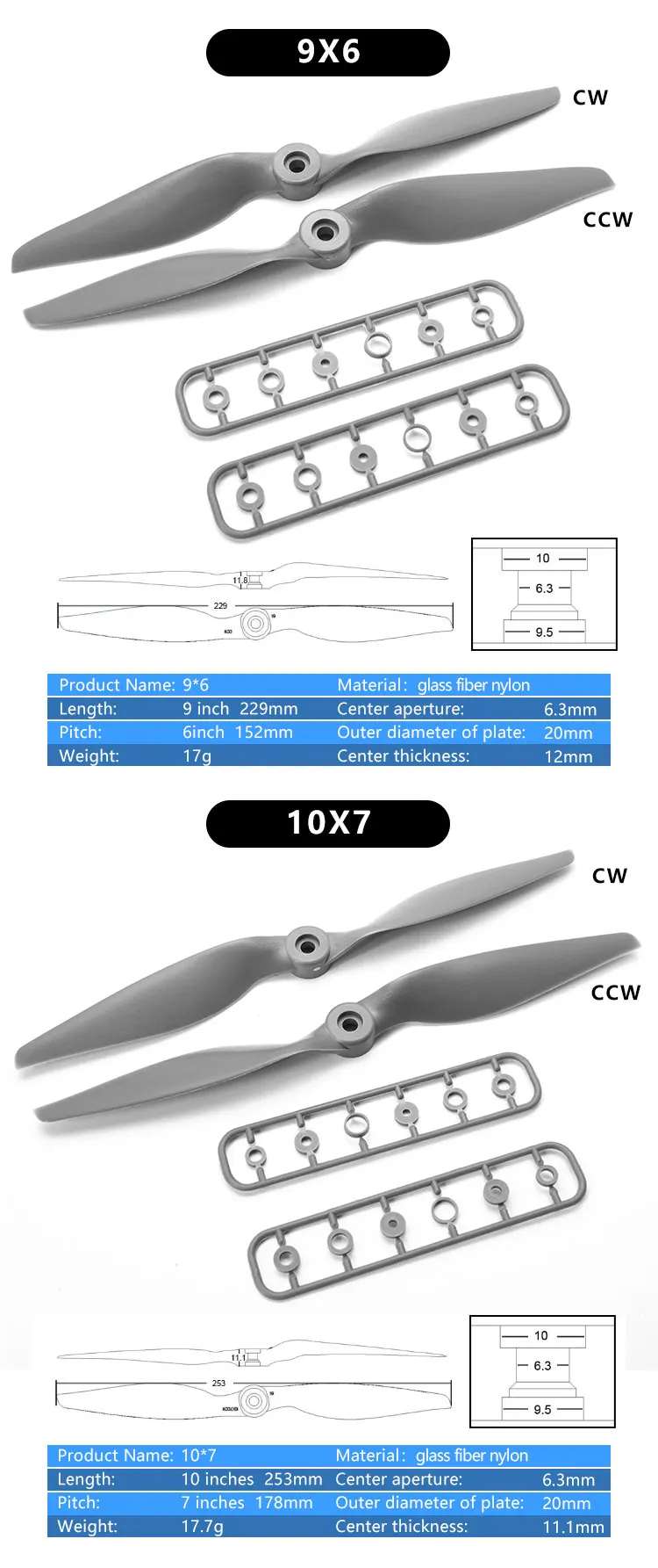 5PCS AEO New APC Nylon Glass Fiber Electric Propeller - 7X5 8X6 9X6 10X7 11X7 12X6 13X6.5 14X7 Prop For RC Airplane APC 10