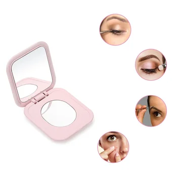 

LED Pocket Mirror USB Charging Folding Cosmetic Mirror Touch Dimming Mini Mirror for Women (Pink)