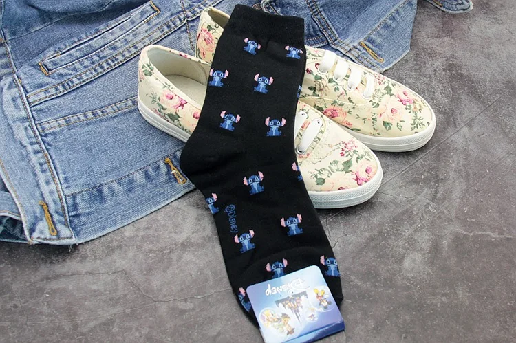 Disney cute Women cartoon print tube stockings fashion warm sweat-absorbent candy cotton socks